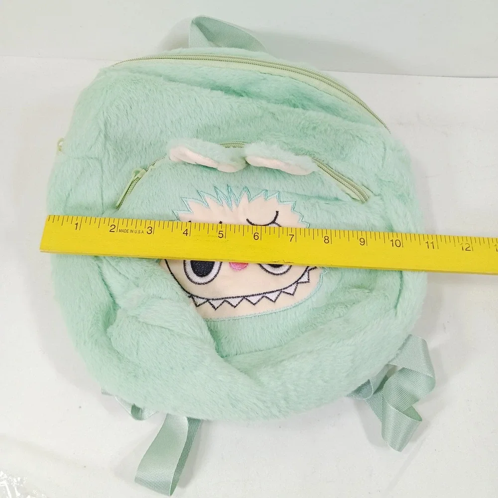Mint Green Fuzzy Monster Plush Mini Backpack Kawaii Faux Fur Bag 11x11‎